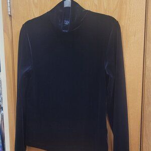 Lands' End High Neck Long Sleeve Black Polyester Velvet Top Medium 10-12 NWT